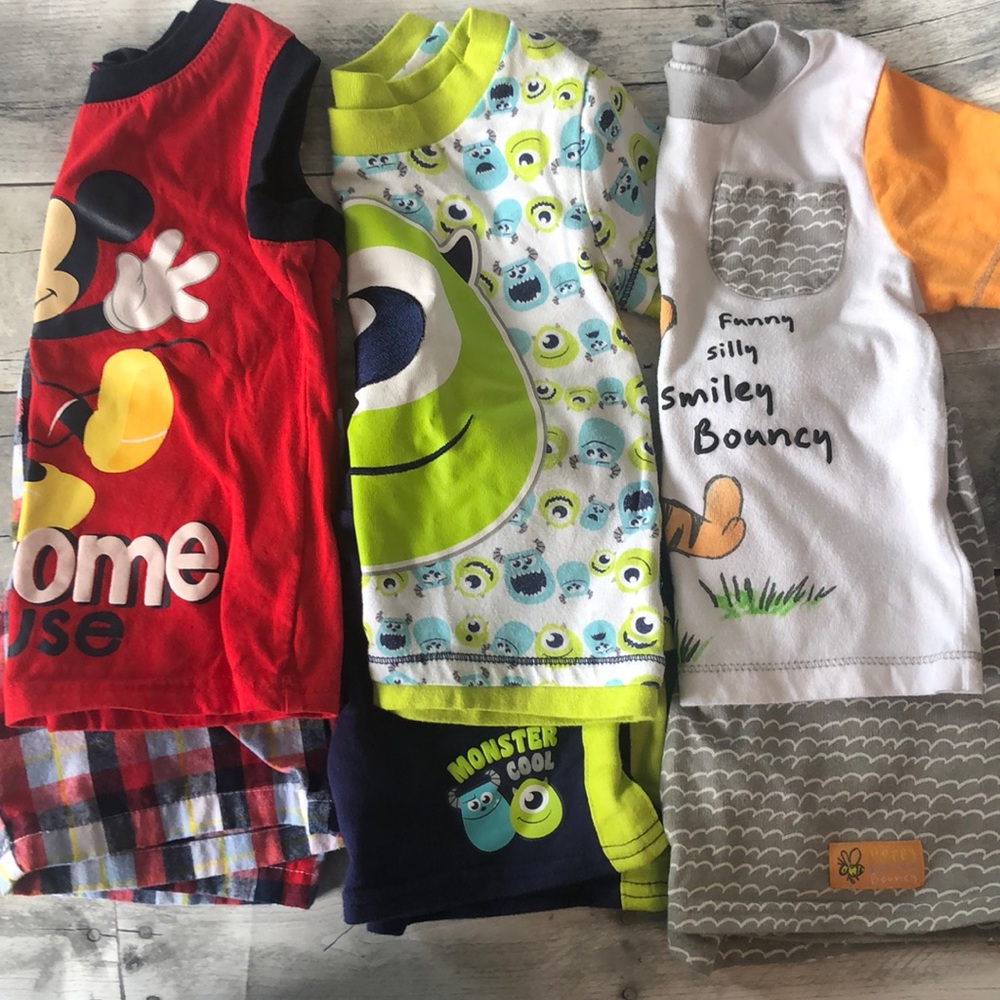 3 Disney Baby matching shorts outfits
